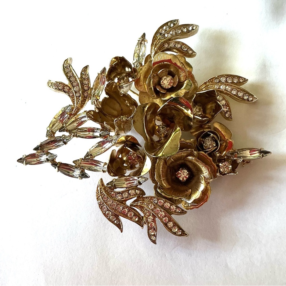Vintage Kirk’s Folly Stunning Gold and Rhinestone Brooch